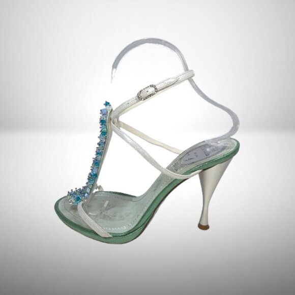 Rene Caovilla Laminato Verde Crystal Sandals – Size 37 - Picture 5 of 12